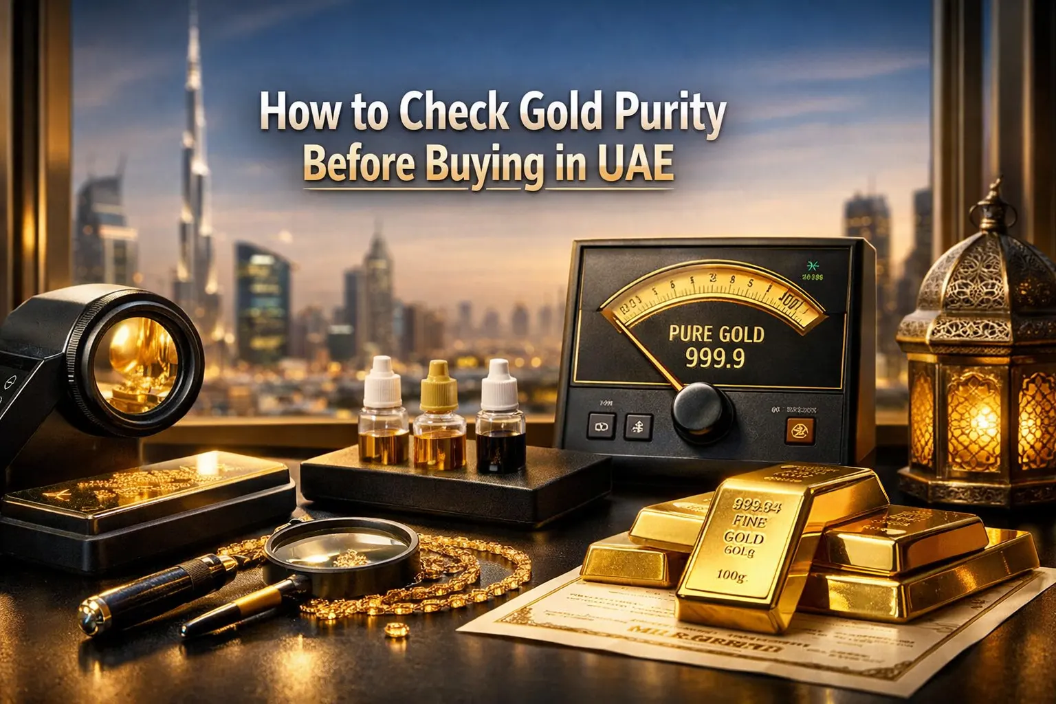 how to check gold purity before buying in UAE using gold tester and gold bars